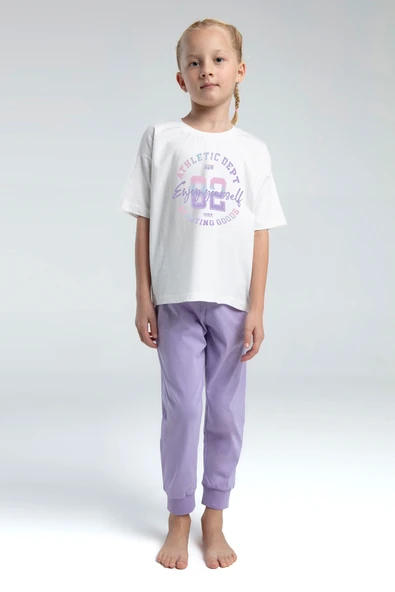Toontoy Kız Çocuk Önü  Baskılı Pijama Takım 14098 ürün görseli 1