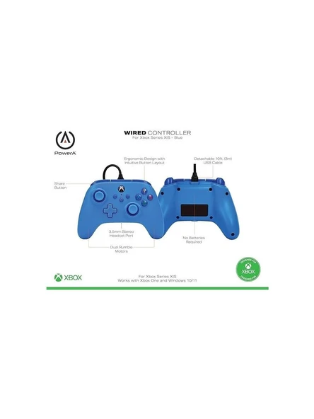 PowerA Xbox Kablolu Oyun Kolu Lisanslı Series x S Uyumlu Mavi Windows Pc Uyumlu(VİTRİN ÜRÜNÜ) ürün görseli 1