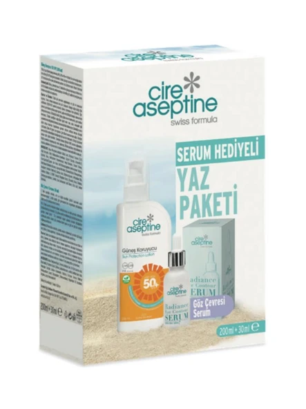 Cire Aseptine Güneş Koruyucu 50 SPF 200 ml + Göz Çevresi Serum Serum 30 ml Kutu ürün görseli 1