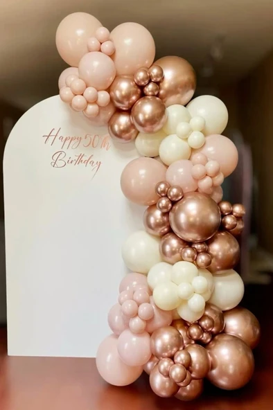 Beysüs Pink Blush Krom Pembe ve Krem 60 Adet Balon Seti Zincir ve Pompa ürün görseli 1
