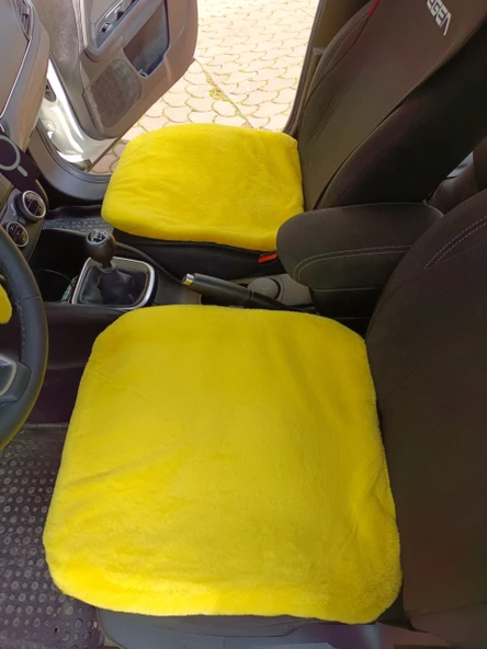 Yumuşak Tüylü Peluş Serme Oto Koltuk Koruyucu Minder Kılıf Ön 2'li Sarı ürün görseli 1