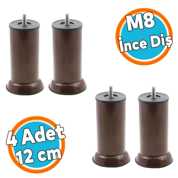 Mobilya Kanepe Baza Koltuk Yükseltici Destek Ayağı Metal M8 Civata Kahvrengi 12 cm Ayak (4 Adet) ürün görseli 1