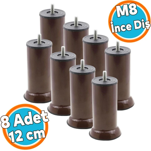 Mobilya Kanepe Baza Koltuk Yükseltici Destek Ayağı Metal M8 Civata Kahvrengi 12 cm Ayak (8 Adet) ürün görseli 1