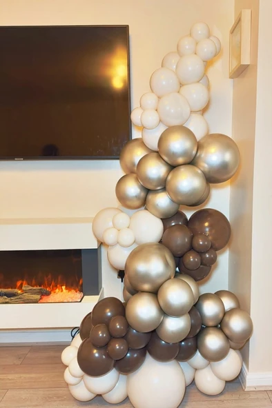 Beysüs 60'lı Balon Seti | Çikolata Kahve - Gold Krom - Krem | Zincir + Pompa ürün görseli 1