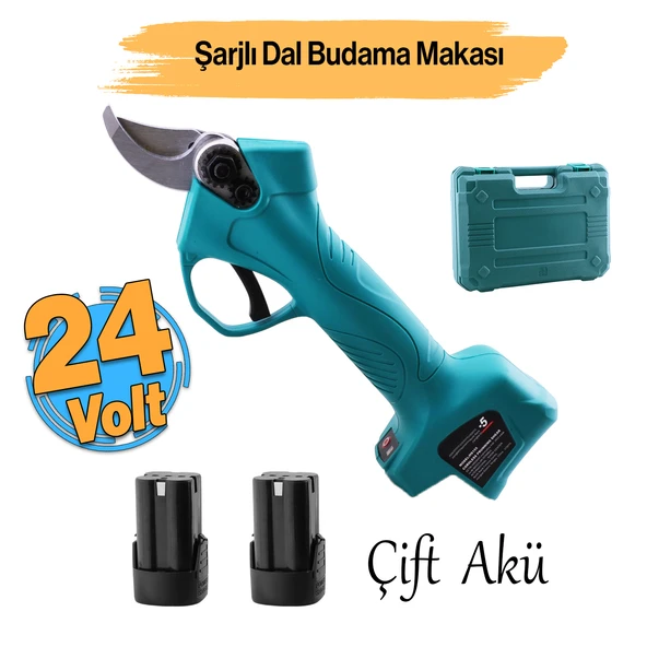 Şarjlı Çift Akülü Budama Makası Dal Kesme 5.0 AH 24 V Kömürsüz Bağ Üzüm Çubuk Budama Mini Testere ürün görseli 1