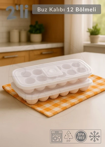 2'li Set Buz Kalıbı 12 Bölmeli Esnek Silikon Buz Küpü BPA FREE Yuvarlak Bas Parmak Buzluk Çapı 3,5 cm Pembe ürün görseli 1
