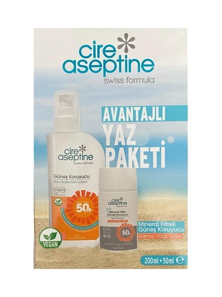 Cire Aseptine Güneş Koruyucu 50 SPF 200 ml + Mineral Filitreli Güneş Koruyucu Karma ve Yağlı Ciltler 50Ml Kutu ürün görseli 1