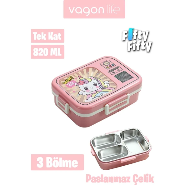 Vagonlife Lunch Box 820 ml Tek Kat Üç Bölmeli Sos Kaseli Yeni Nesil Sefer TASI-FFLBOX10283 ürün görseli 1