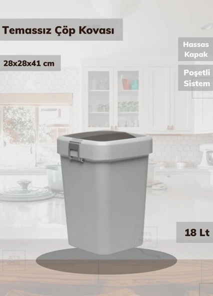 Çöp Kovası Bas Çek Mutfak Banyo Çöp Kutusu Gri 18 Litre ürün görseli 1
