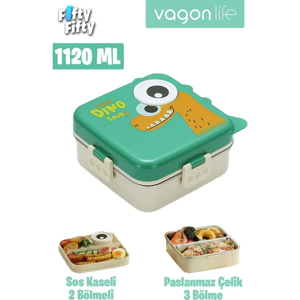 Vagonlife Lunch Box 1120 ml (Sızdırmaz,karışmaz Üç Bölmeli) Sos Kaseli Yeni Nesil Sefer TASI-FFLBOX10082 ürün görseli 1