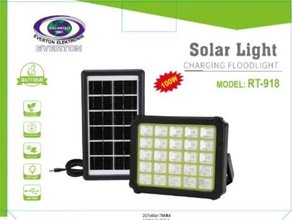 Everton Rt-918 Şarjlı 100w Solar Panelli Projektör Led ürün görseli 1
