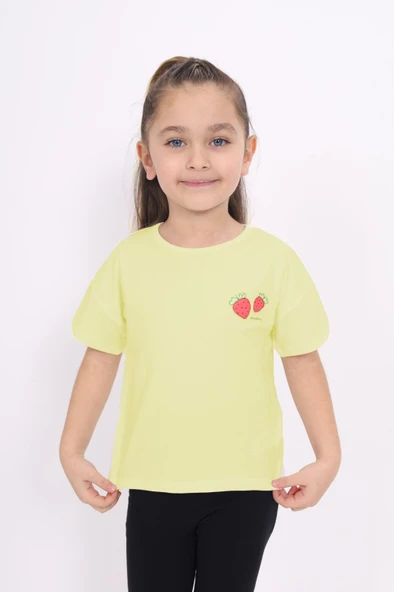 Toontoy Kız Çocuk Baskılı Bisiklet Yaka Kısa Kollu Tişört ürün görseli 1