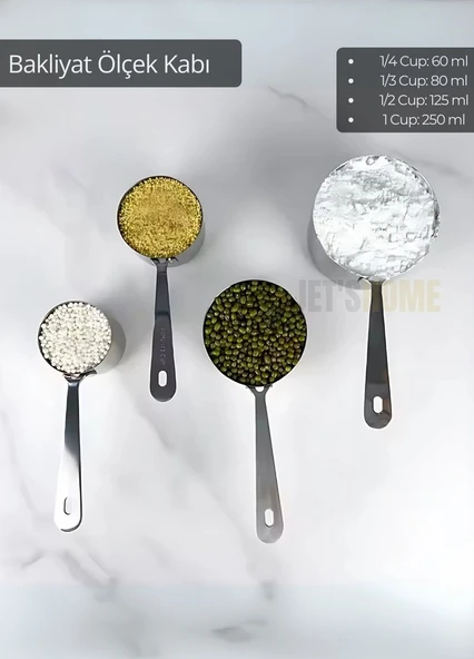 4’lü Bakliyat Ölçek Kabı Paslanmaz Çelik Mamul Ölçü Kabı Sıvı Hacimli Ölçü Kaşığı ürün görseli 1