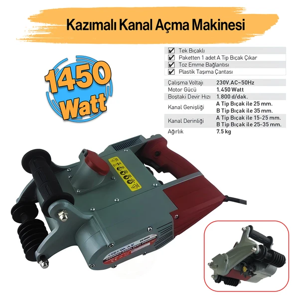 Elektrikli EX-75121 Kazımalı Tozsuz Duvar Kanal Açma Kesme Makinesi 1450 W Beton Kesici 1800 Devir ürün görseli 1
