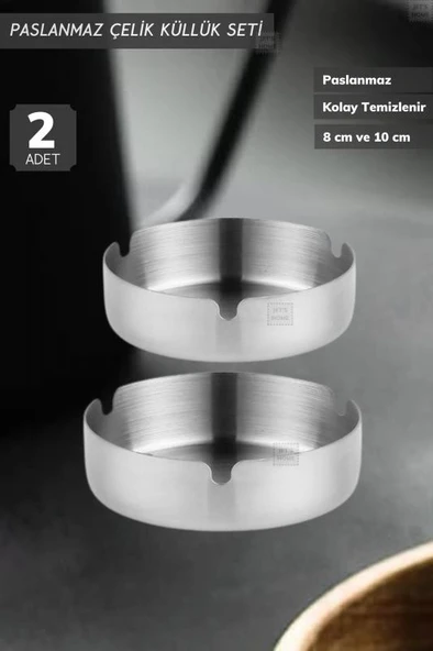 2’li Set Küllük Paslanmaz Çelik Kül Tablası Sigara Küllüğü 8 &10 cm ürün görseli 1