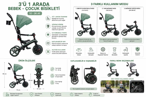 Nessiworld Globber Explorer 4in1 Katlanabilir Bisiklet Zeytin Yeşili ürün görseli 1