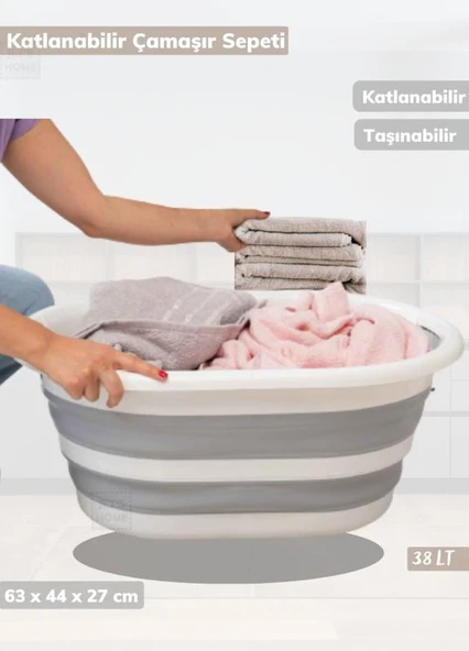 Çamaşır Sepeti Katlanır Sele Silikon Sepet Büyük Boy 38 Lt. ürün görseli 1
