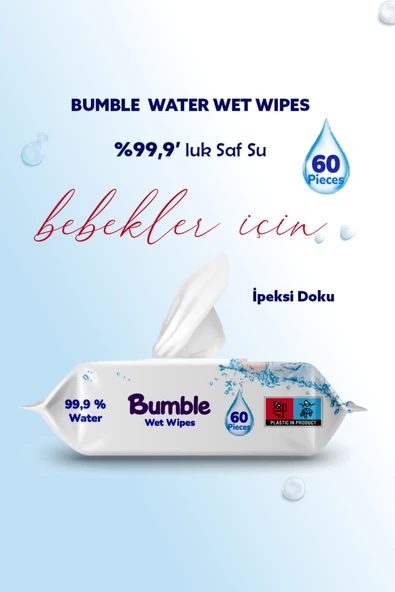 Bumble Baby Water Wipes Yenidoğan Islak Mendil %99 Su Bazlı Islak Mendil 60'lı Paket ürün görseli 1