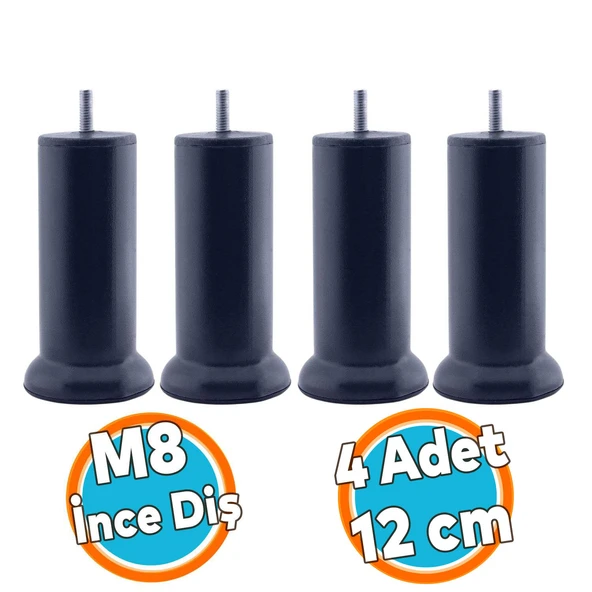 Mobilya Kanepe Yatak Baza Koltuk Destek Ayağı M8 Civata Metal İnce Diş Ayak 15 cm Antrasit 4 Adet ürün görseli 1