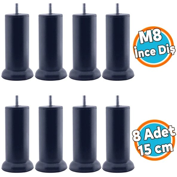 Mobilya Kanepe Yatak Baza Koltuk Destek Ayağı M8 Civata Metal Yükseltici İnce Diş Ayak 15 cm Antrasit 4 Adet ürün görseli 1