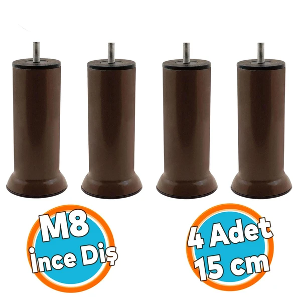 Mobilya Metal Yatak Kanepe Baza Koltuk Orta Destek Ayağı M8 Civata Kahverengi Metal Ayak 15 Cm 4 Adet ürün görseli 1