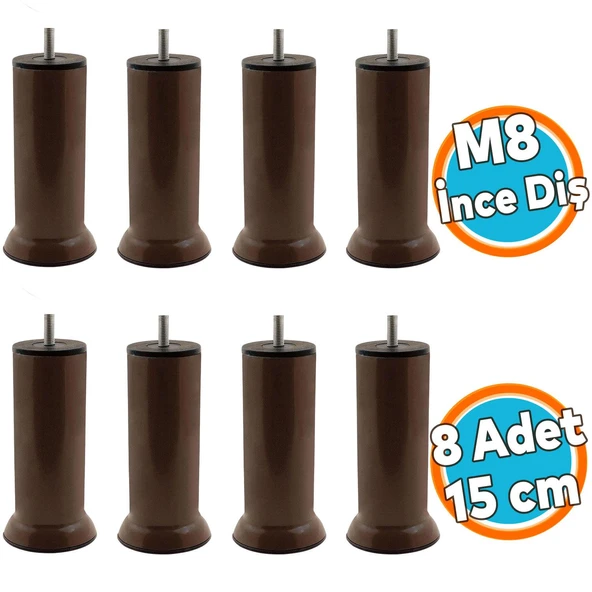 Mobilya Metal Yatak Kanepe Baza Koltuk Orta Destek Ayağı M8 Civata Kahverengi Metal Ayak 15 Cm 8 Adet ürün görseli 1