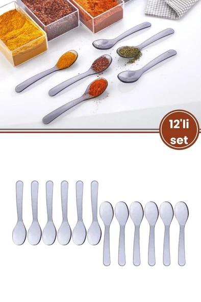 Flora 12’li Baharat Kaşığı Seti Plastik, Tuz Şeker Karabiber Kakao Kahve Kekik Kaşığı 12’li Set ürün görseli 1