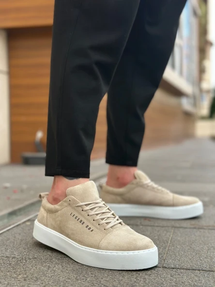 ET0104 Bağcıklı Krem Süet Beyaz Taban Spor Klasik Erkek Ayakkabı ürün görseli 1