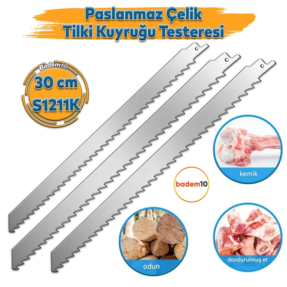 Tilki Kuyruğu Kurban Et Kemik Kesme 3'lü Testeresi Çelik Bıçak Buz Kesme Bıçağı Ağzı Ucu 30 cm ürün görseli 1