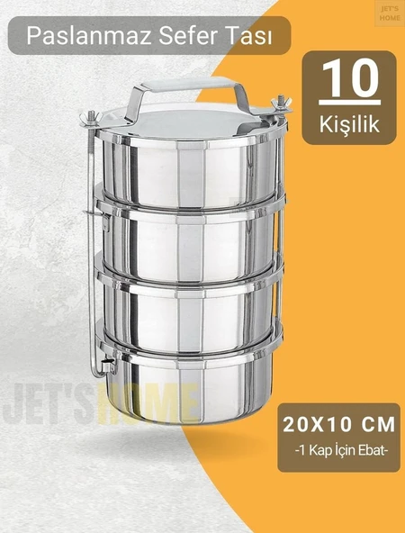 4’lü Sefer 20x10 cm Tası Yemek Taşıma Kabı Paslanmaz Çelik No:5 Kapasite 10 Kişilik ürün görseli 1