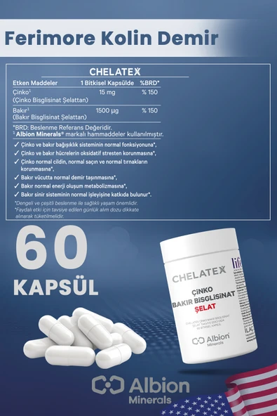 Chelatex Çinko Bakır Bisglisinat Şelat 60 Bitkisel Tablet - Resim 2