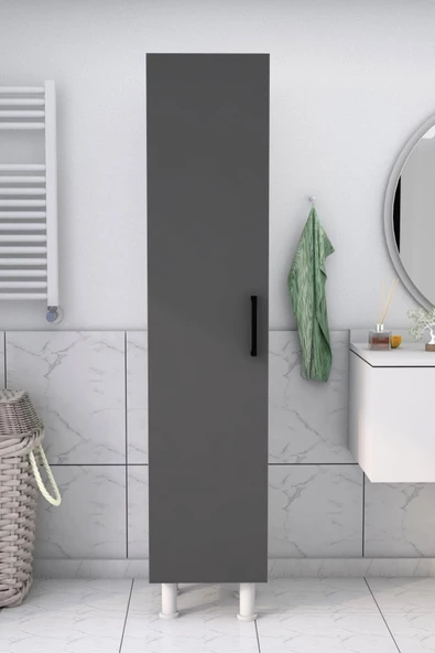 5 Raflı Banyo Boy Dolabı Beyaz Antrasit ürün görseli 1
