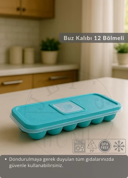 12 Bölmeli Buz Kalıbı Esnek Silikon Buz Küpü BPA FREE Kare Bas Parmak Buzluk Çapı 3,5 cm Mavi ürün görseli 1