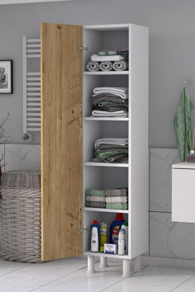 5 Raflı Banyo Boy Dolabı Beyaz Çam - Resim 2