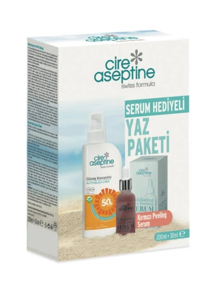 Cire Aseptine Güneş Koruyucu 50 SPF 200 ml + Kırmızı Peeling Serum 30 ml Kutu ürün görseli 1