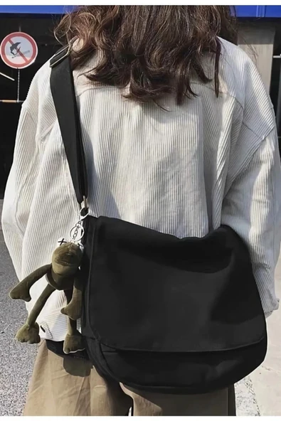 Favorim50ton Harajuku Vintage Unisex Kot Siyah Postacı Çantası ürün görseli 1