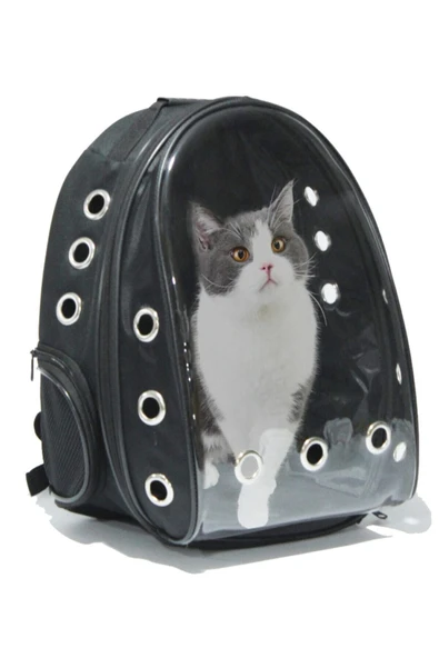 Ksburda Şeffaf Hava Kanallı Kırılmaz Cam Kedi Köpek Taşıma Seyahat Çanta 42*22*33 Cm Siyah ürün görseli 1
