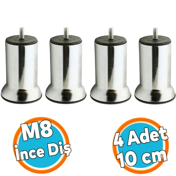 Mobilya Metal Kanepe Puf Baza Koltuk Orta Destek Ayağı M8 Civata Krom Metal Ayak 10 Cm 4 Adet ürün görseli 1