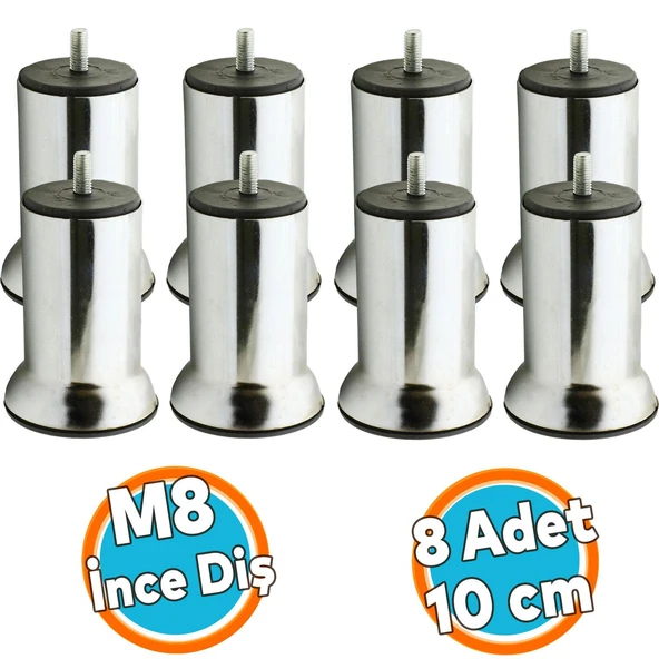 Mobilya Metal Kanepe Puf Baza Koltuk Orta Destek Ayağı M8 Civata Krom Metal Ayak 10 Cm 4 Adet ürün görseli 1