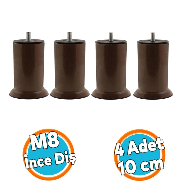 Mobilya Metal Yatak Kanepe Baza Koltuk Orta Destek Ayağı M8 Civata Kahverengi Metal Ayak 10 Cm 4 Adet ürün görseli 1
