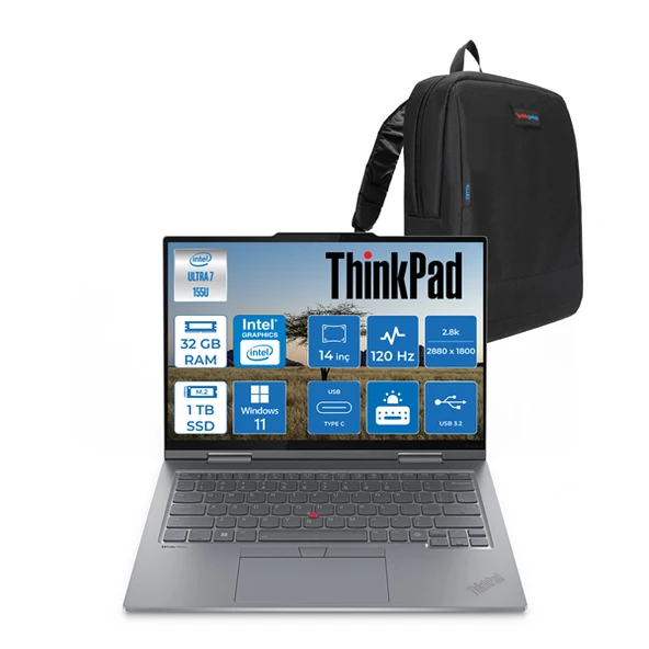 Lenovo Thinkpad X1 G9 Ultra 7 155U 32GB 1tb SSD Intel® Graphics 14" 2.8k 120hz OLED 400NITS WIN11PRO Yapay Zeka Destekli Dokunmatik Taşınabilir Bilgisayar THINX1U155P10 + Zettaçanta ürün görseli 1
