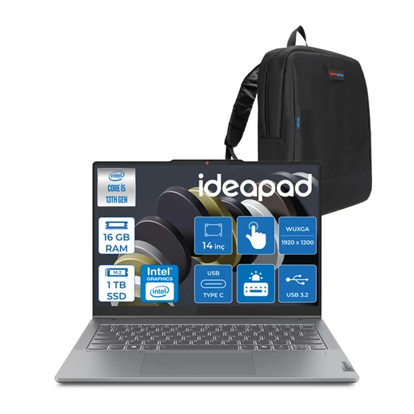 Lenovo Ideapad 5 Slim Intel Core I5 13420H 16GB Ddr5 1tb SSD Freedos 14" Wuxga 400NITS OLED Dokunmatik Bilgisayar ID14IRH9F03 + Zettaçanta ürün görseli 1
