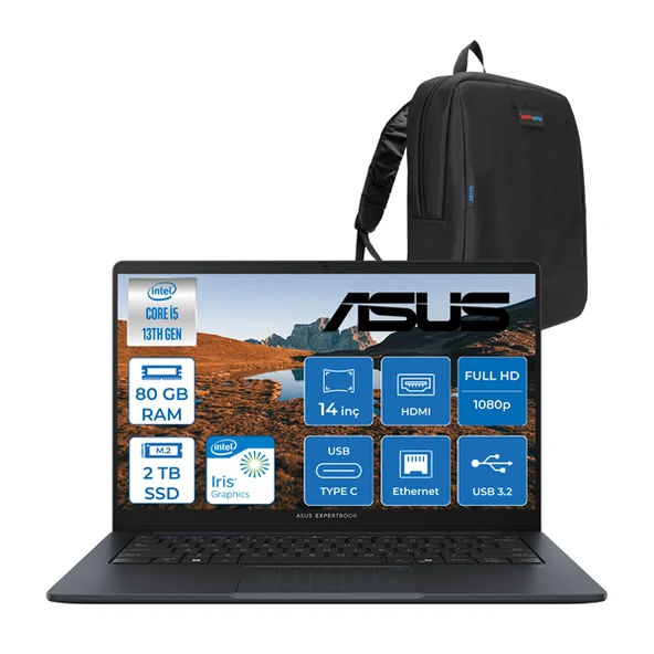 Asus Expertbook B1 B1403CVA Intel Core I5-1334U 80GB Ddr5 2tb SSD Intel Iris x Graphics 14" Fhd LED 300NITS Windows 11 Pro Taşınabilir Bilgisayar B1403CVAH23 + Zettaçanta ürün görseli 1