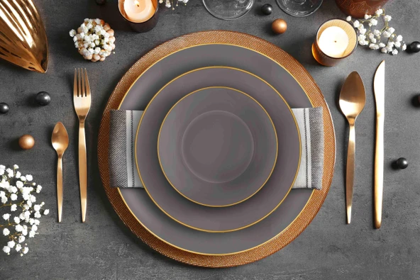 The Mia Basic Yemek Tabağı 6 Lı Set Gri - 20cm - Resim 2
