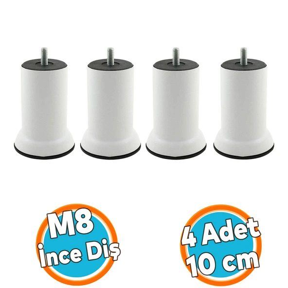 Mobilya Metal Kanepe Yatak Baza Koltuk Orta Destek Ayağı M8 Civata Beyaz Metal Ayak 10 Cm 4 Adet ürün görseli 1
