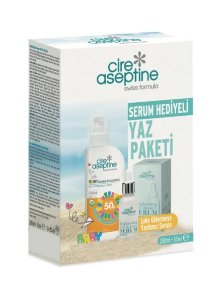 Cire Aseptine Baby Güneş Koruyucu 50 SPF 200 ml +Leke Gidermeye Yardımcı Serum Serum 30 ml Kutu ürün görseli 1