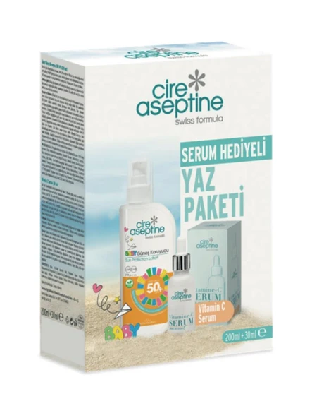 Cire Aseptine Baby Güneş Koruyucu 50 SPF 200 ml + Vitamin C Serum 30 ml Kutu ürün görseli 1