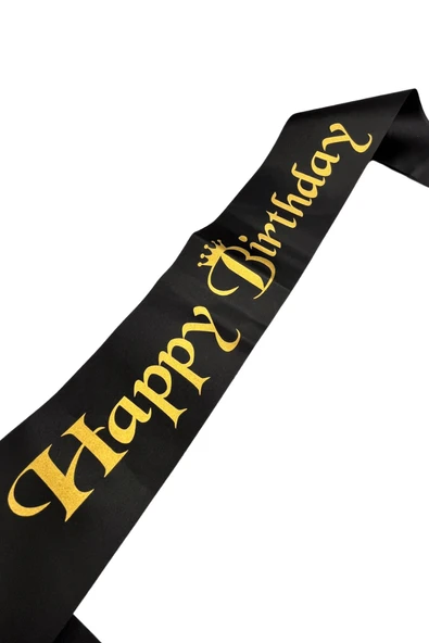 Happy Bırthday Gold Yazılı Siyah Saten Kuşak ürün görseli 1