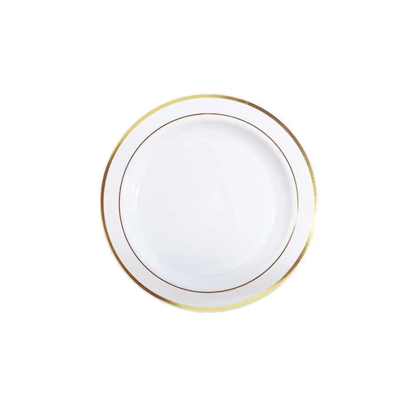 Plastik Gold Renk İşlemeli Beyaz Tabak 19 cm - 6 Adet ürün görseli 1