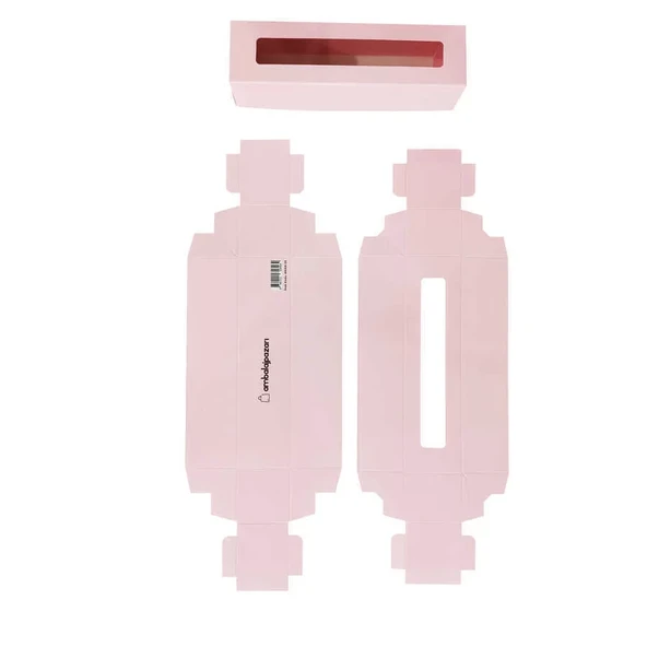 Montajsız Kapaklı Makaron Kutusu Pembe 5x20x5 cm - 50 Adet ürün görseli 1